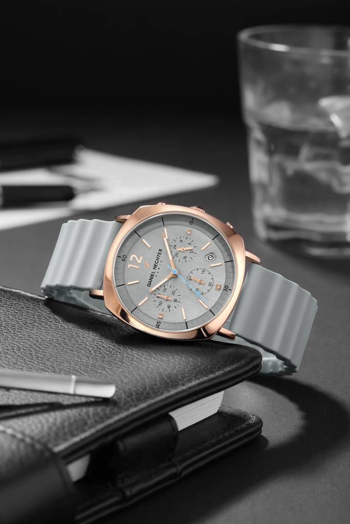 Daniel Hechter Paris Cluny Collection Multifunction Watch For Men With Round Dial, Date Display And Wavy Pattern  : DHM1019-05