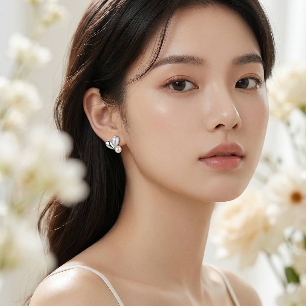 Korean  Silver Duo Heart Studs : YUFSER218