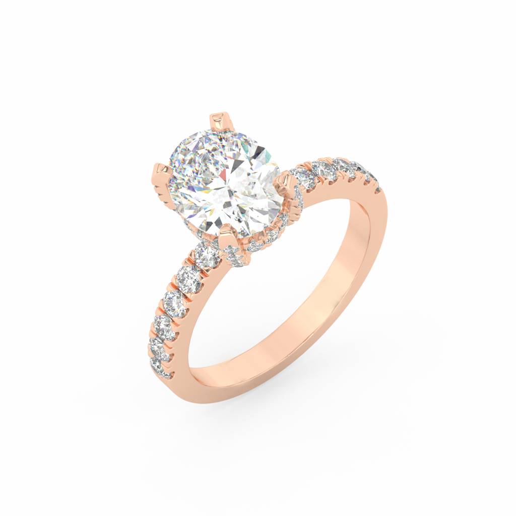 2Ct Oval Cut Moissanite Hidden Halo Engagement Ring 14K Gold Plated : FJ_033