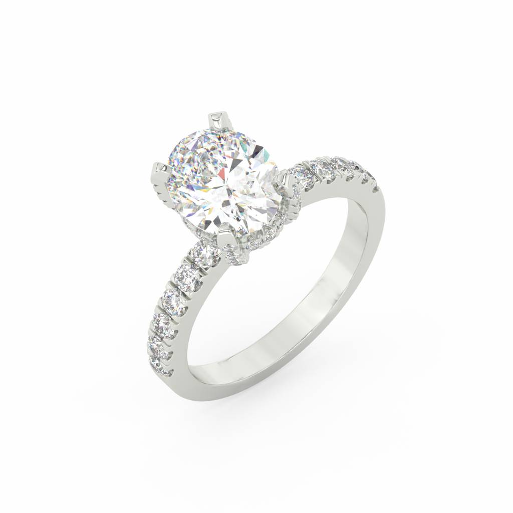 2Ct Oval Cut Moissanite Hidden Halo Engagement Ring 14K Gold Plated : FJ_033