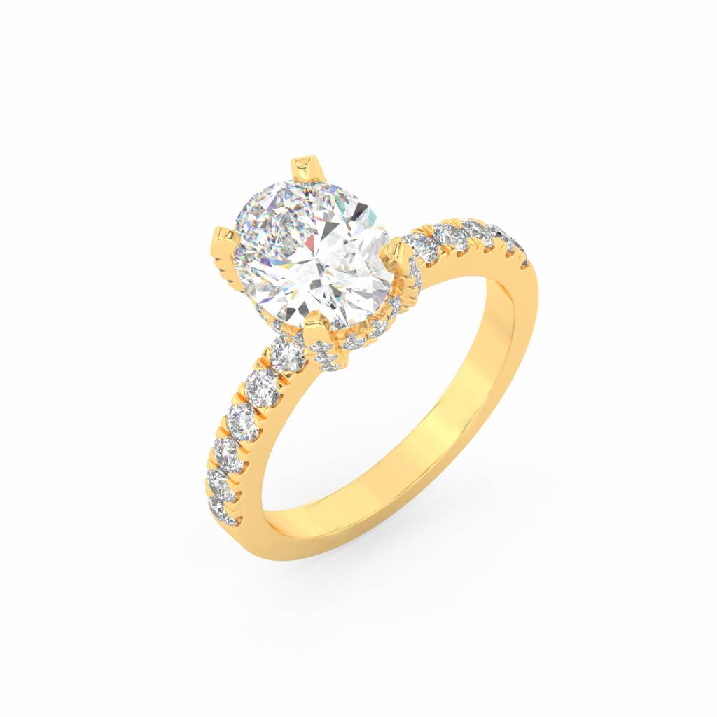 2Ct Oval Cut Moissanite Hidden Halo Engagement Ring 14K Gold Plated : FJ_033