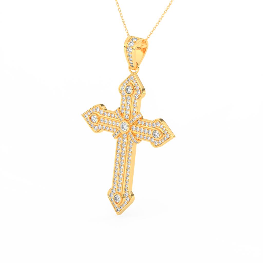 2Ct Round Cut Moissanite Unisex Cross Pendant In 14K Gold Plated : FJ_027