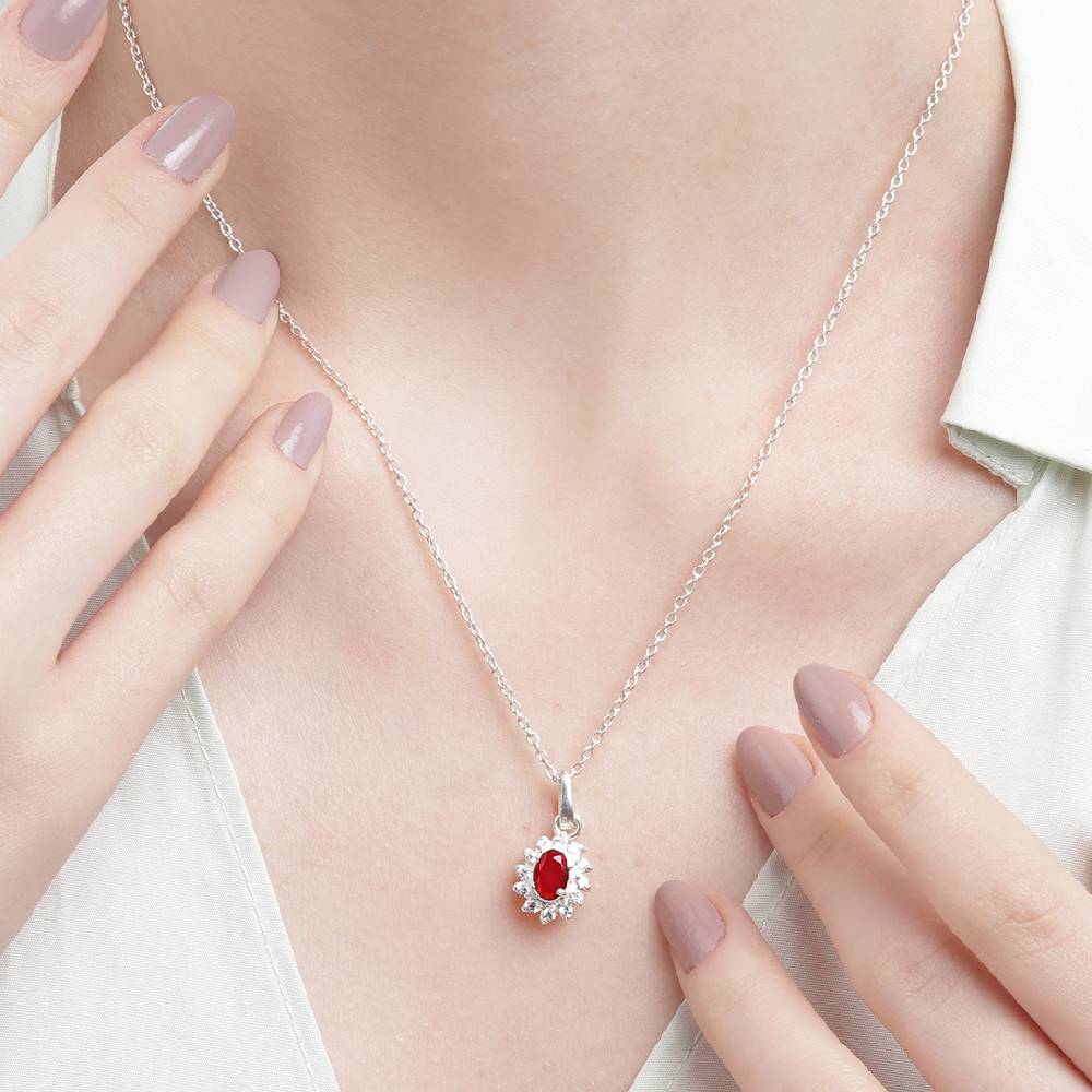 Silver Sparkling Red Zircon Necklace : Silver Sparkling Red Zircon Necklace : Silver Sparkling Red Zircon Necklace : Sil