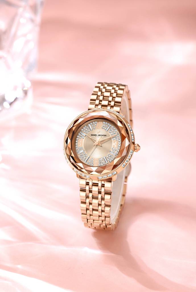 Daniel Hechter Paris Palais-Royal Collection Unique Analoge Watch For Women Withdiamond Cut Glass Dial And Stainl : DHW2003-11