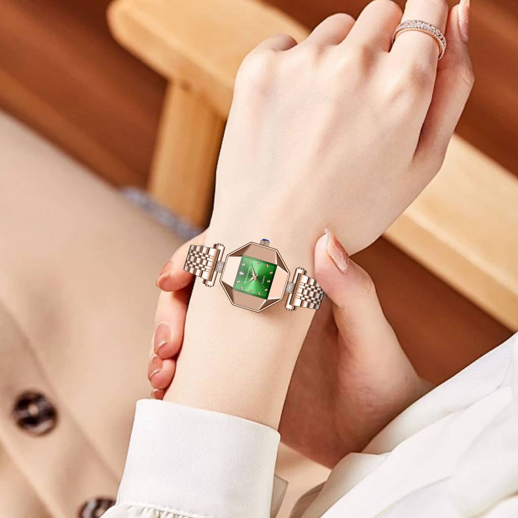 Giordano Dress Watch For Women Â Rose Gold Finish, Diamond Accented Octagonal Dial & Stainless Steel Strap-Gz- : GZ-60096-33