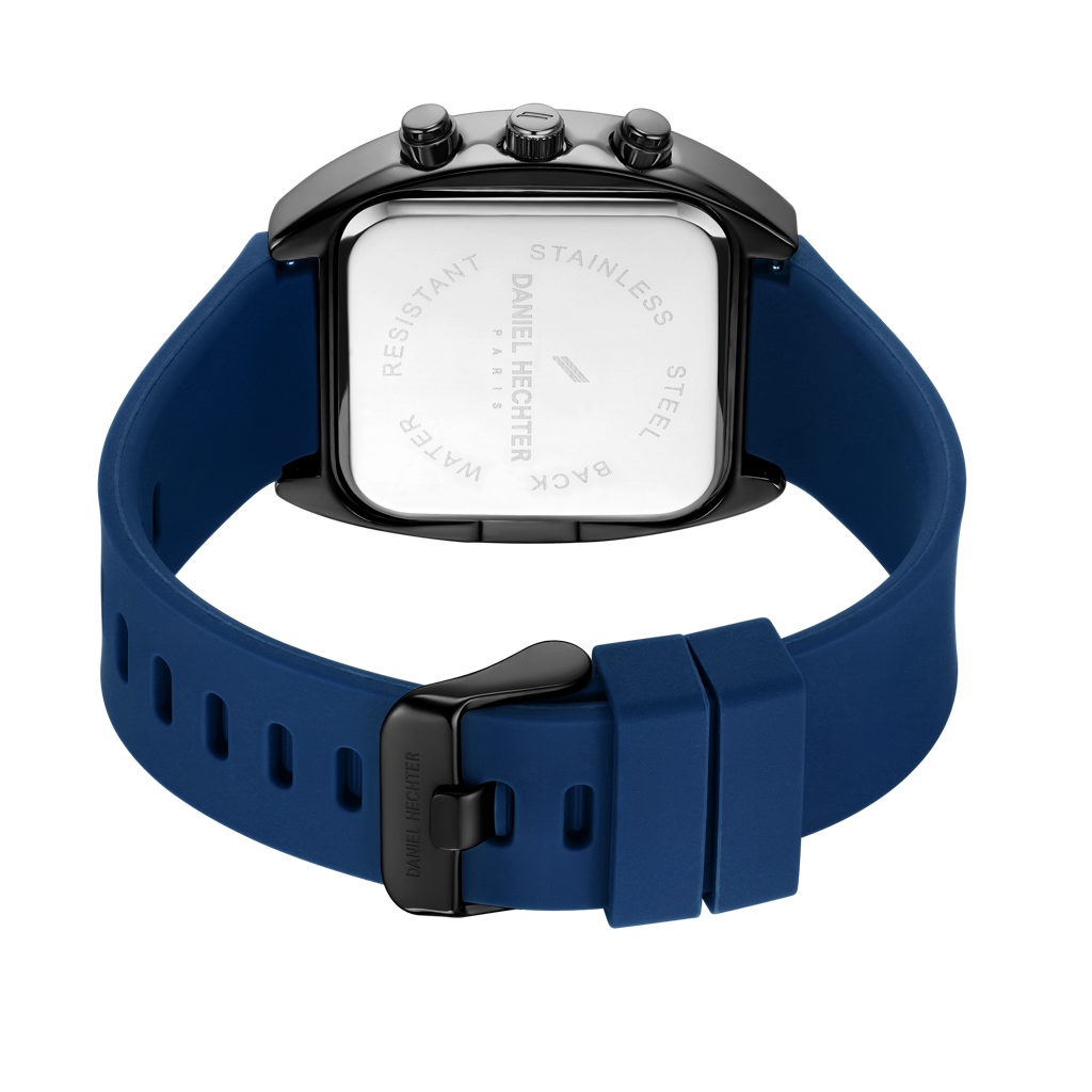 Daniel Hechter Paris Bercy Collection Modern Multi Functional Watch For Men With Square Dial And Silicon Band-Dhm : DHM1001-02