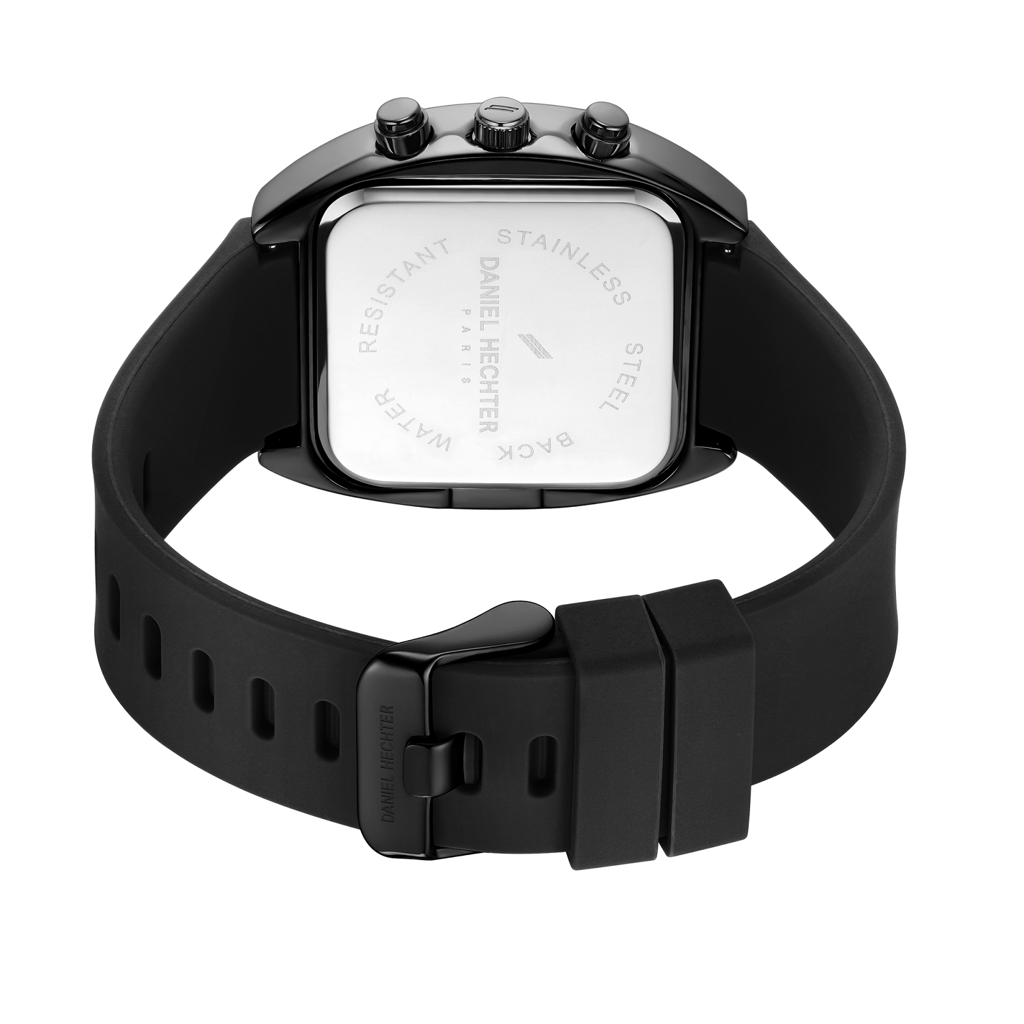 Daniel Hechter Paris Bercy Collection Modern Multi Functional Watch For Men With Square Dial And Silicon Band-Dhm : DHM1001-01