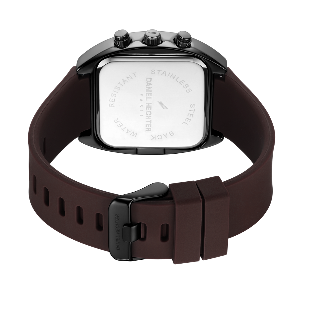 Daniel Hechter Paris Bercy Collection Modern Multi Functional Watch For Men With Square Dial And Silicon Band-Dhm : DHM1001-03