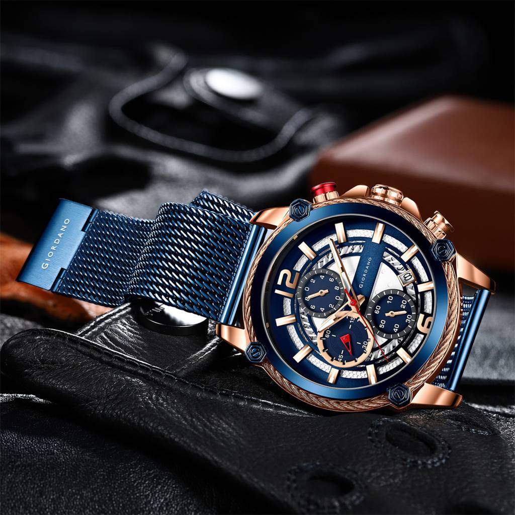 Giordano Aw22 Collection Analog Watch For Men With Color Variant And Stylish Mesh Strap| Chronograph Multifuntio : GZ-50039-33