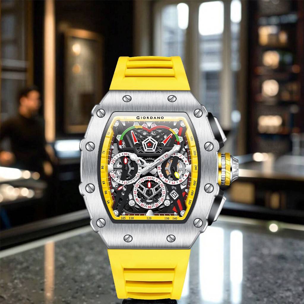 Giordano Multifunction Watch For Men With Day, Date, And 24-Hour Sub-Dial, Water Resistant Square Dial Unique De : GZ-50120-05