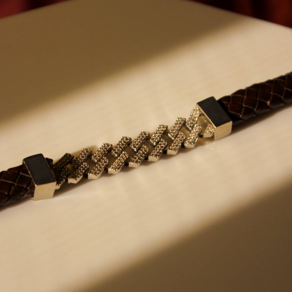 Men'S Zigzag Linked Leather Bracelet : KMJ307