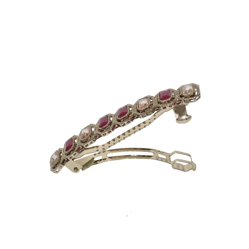 Classy Round And Square Shape Antique Gold Plated Cz And Uncut Kundan Stone 1 Hair Clip For Women And Girls : 6HC99_RUBY