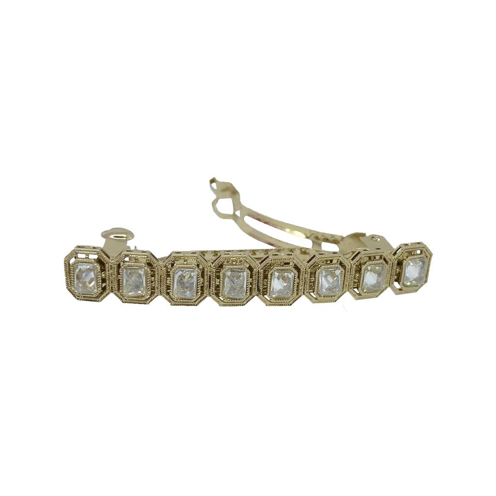 Classy Round And Square Shape Antique Gold Plated Cz And Uncut Kundan Stone 1 Hair Clip For Women And Girls : 6HC99_WHITE