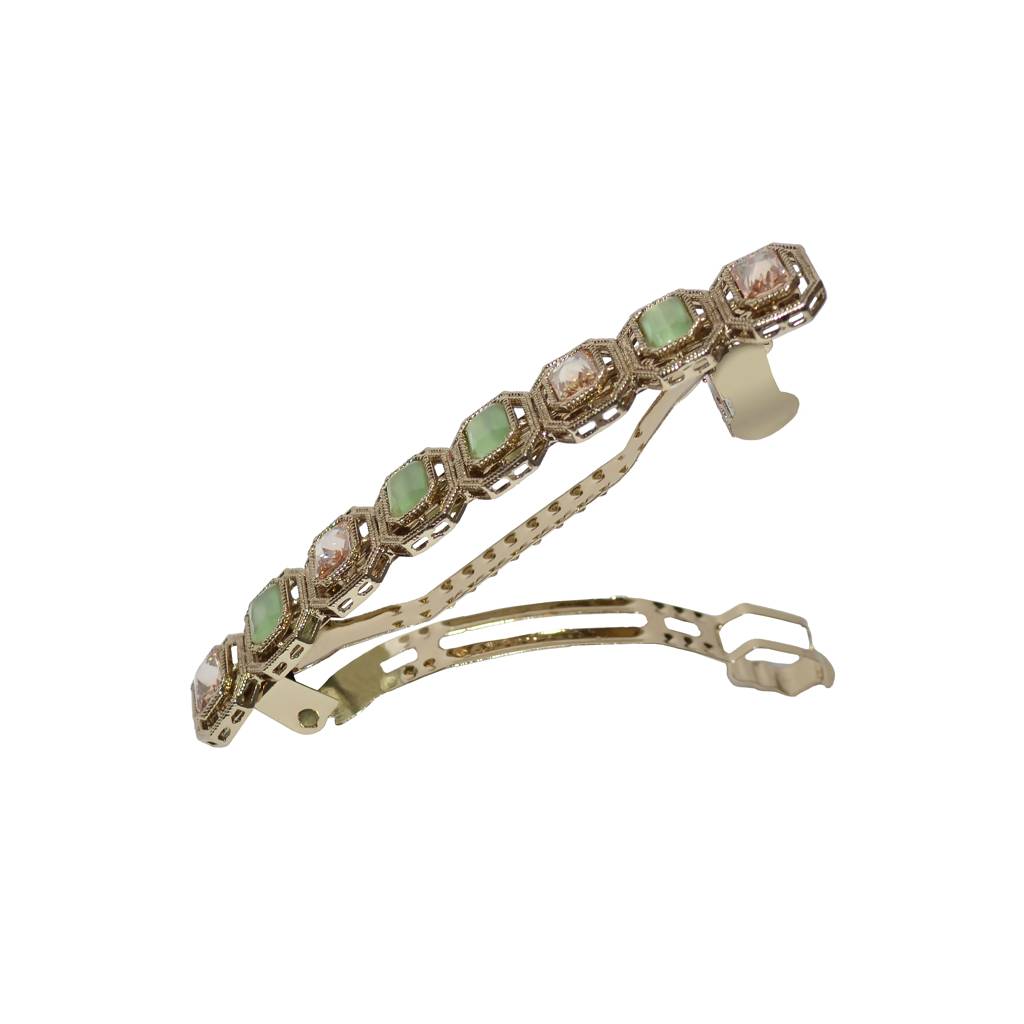 Classy Round And Square Shape Antique Gold Plated Cz And Uncut Kundan Stone 1 Hair Clip For Women And Girls : 6HC99_MINT