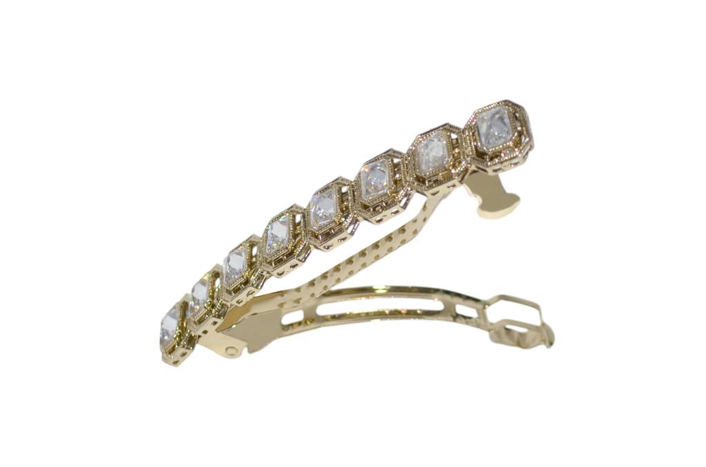 Classy Round And Square Shape Antique Gold Plated Cz And Uncut Kundan Stone 1 Hair Clip For Women And Girls : 6HC99_WHITE