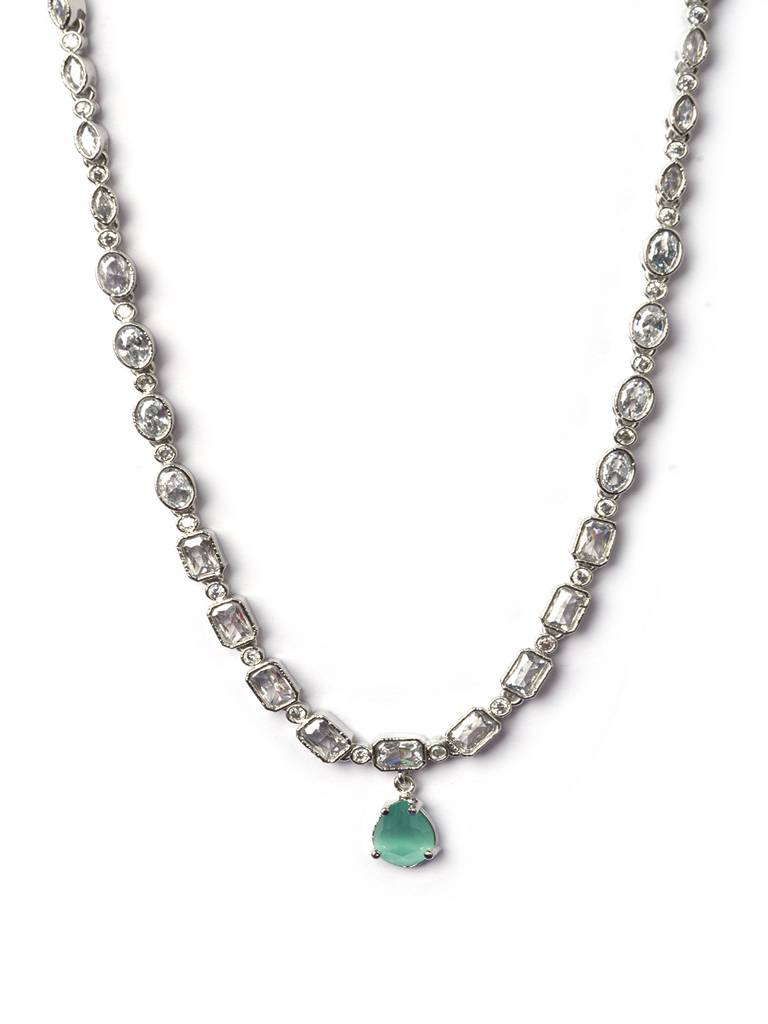 Sleek Silver Finish Ad Necklace Set-Ad145 : AD145MINT