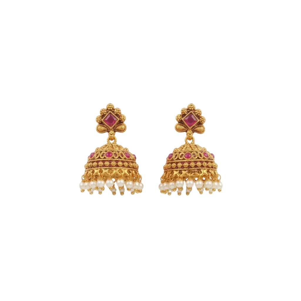1 Gram Gold Plated Temple Jewellery Set | Chakra Wheel Pearl Fringe : K-1847