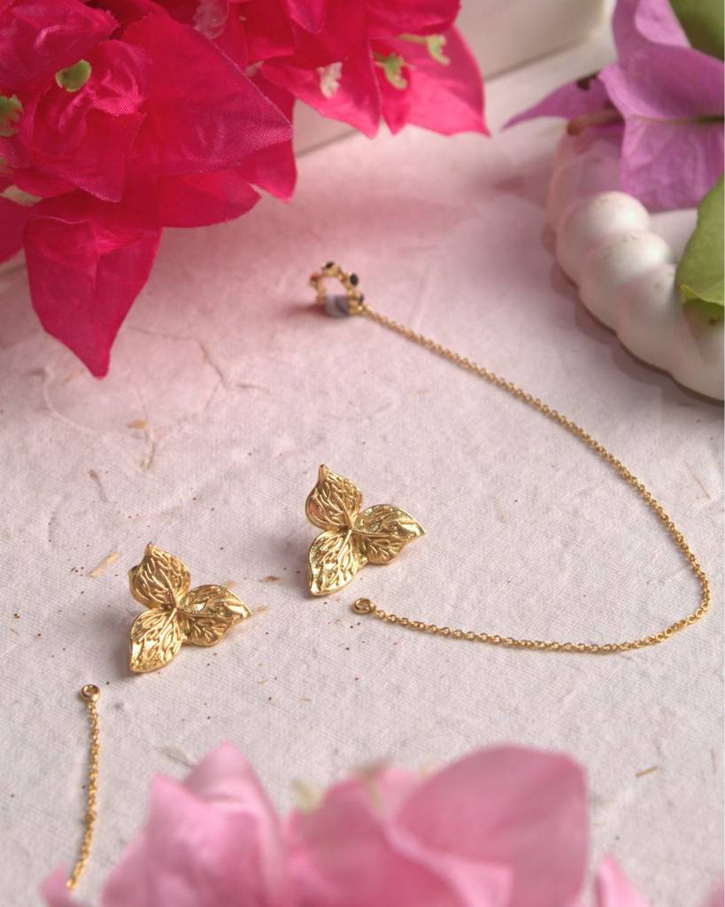 Zoya Flower Studs + Anvi Amethyst Earcuff Gift Set : EBZFS-AC