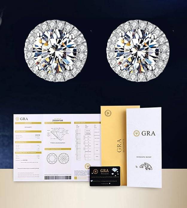 4 Ct / Pair Halo Bliss Solitaire Studs Moissanite Earrings : RoundHalo_4ct