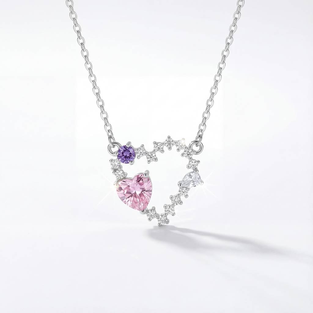 The Pastel Romance Multi-Gem Open Heart Necklace : YUFSNL208