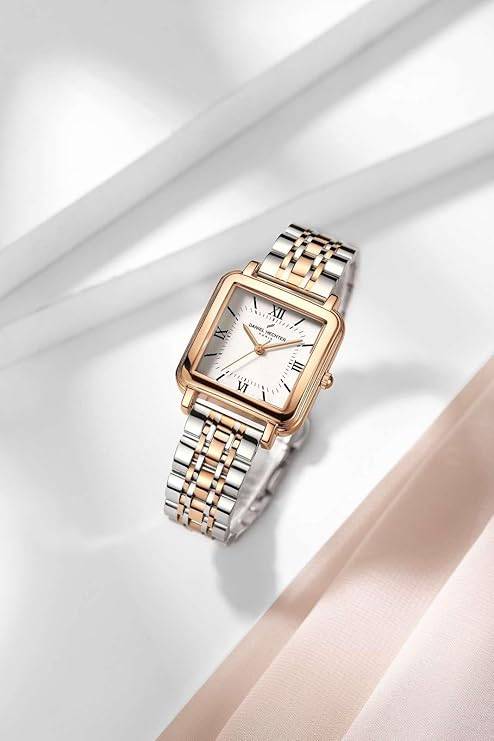 Daniel Hechter Paris Segur Classic Square Analog Watch For Women Â Rose Gold Case, White Roman Dial, Quartz Mov : DHW2011-11