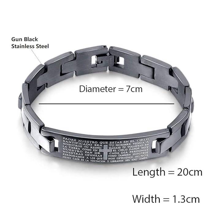 Mens Lords Prayer Black Steel Cross Bracelet : ASK0121B231