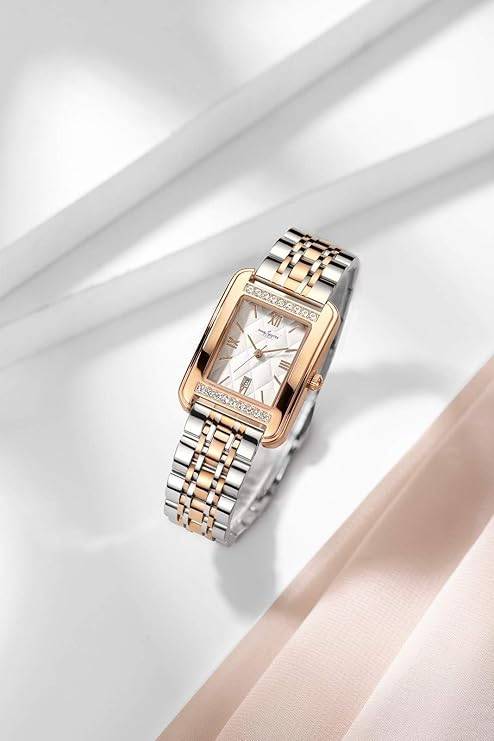 Daniel Hechter Jussieu Collection Luxury Square Watch For Women Â Rose Gold Jeweled Case With Diamond Accents A : DHW2013-22