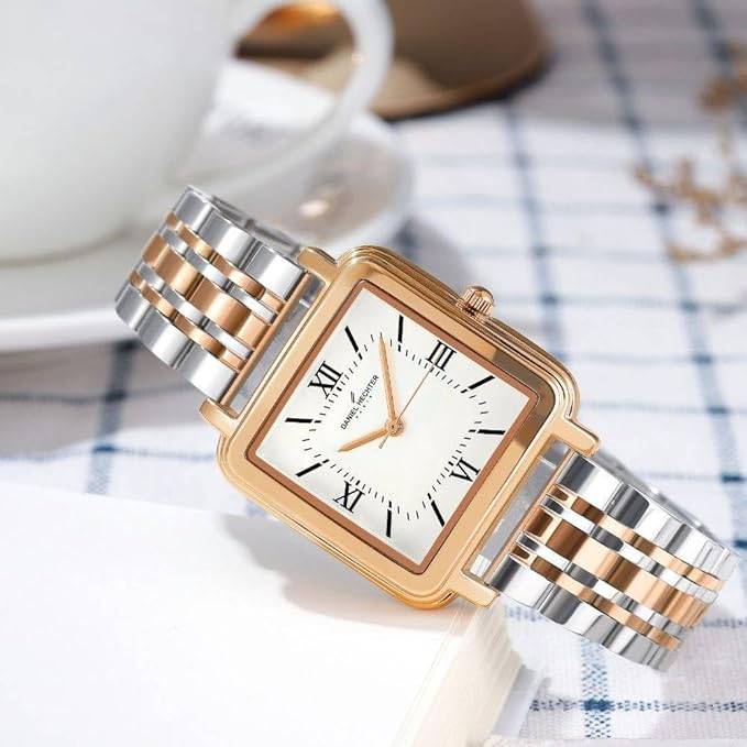 Daniel Hechter Paris Segur Classic Square Analog Watch For Women Â Rose Gold Case, White Roman Dial, Quartz Mov : DHW2011-11