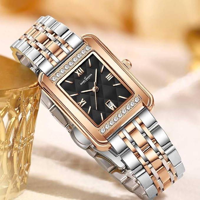 Daniel Hechter Jussieu Collection Luxury Square Watch For Women Â Rose Gold Jeweled Case With Diamond Accents A : DHW2013-11