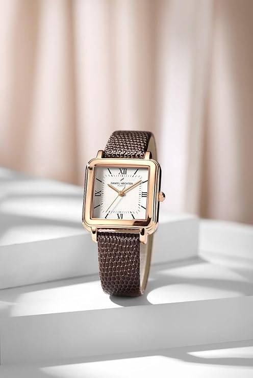 Daniel Hechter Paris Segur Classic Square Analog Watch For Women Â Rose Gold Case, White Roman Dial, Quartz Mov : DHW2011-01