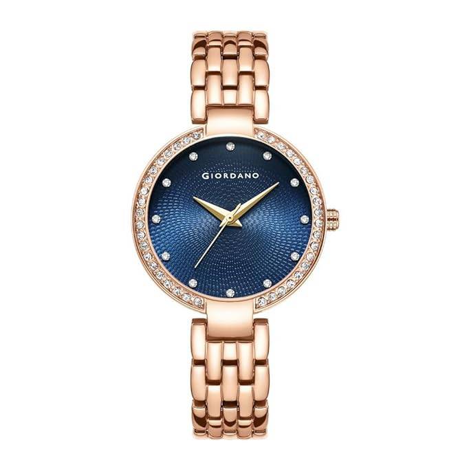 Giordano Analog Watch For Women With Diamond Indices, Stainless Steel Strap And Crystal Embellished Bezel - Gd-214 : GD-2141-22