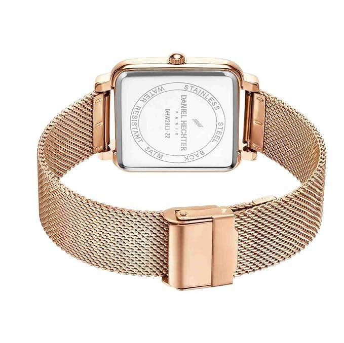 Daniel Hechter Paris Segur Classic Square Analog Watch For Women Â Rose Gold Case, White Roman Dial, Quartz Mov : DHW2011-22
