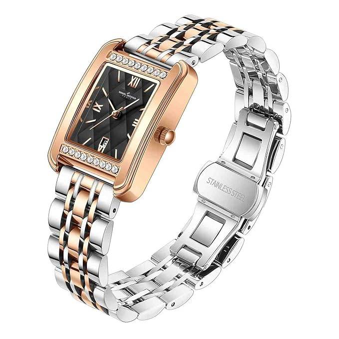 Daniel Hechter Jussieu Collection Luxury Square Watch For Women Â Rose Gold Jeweled Case With Diamond Accents A : DHW2013-11