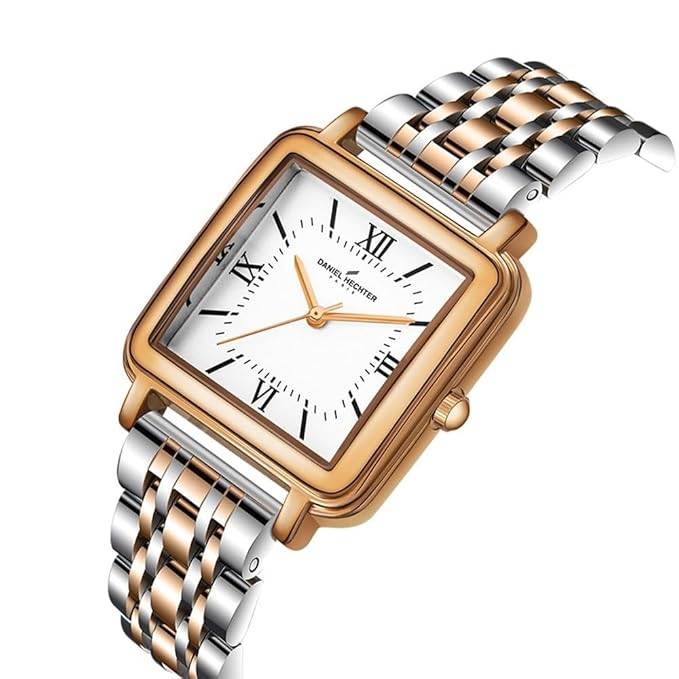 Daniel Hechter Paris Segur Classic Square Analog Watch For Women Â Rose Gold Case, White Roman Dial, Quartz Mov : DHW2011-11