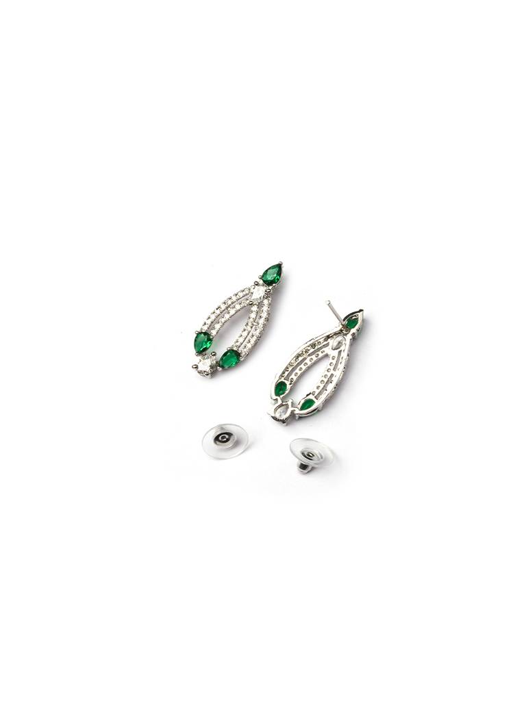 Sleek Luxurious Symmetrical Line Ad Necklace Set For Weddings, Parties And Festivals : AD139GREEN