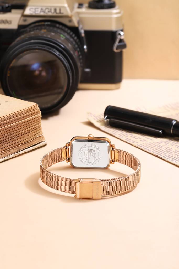 Victoria Collection Analog Quartz Watch For Women With Mesh Strap, Rectangular Metal Case And Mineral Glass : LFW20006-44