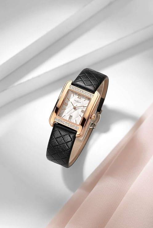 Daniel Hechter Jussieu Collection Luxury Square Watch For Women Â Rose Gold Jeweled Case With Diamond Accents A : DHW2013-01