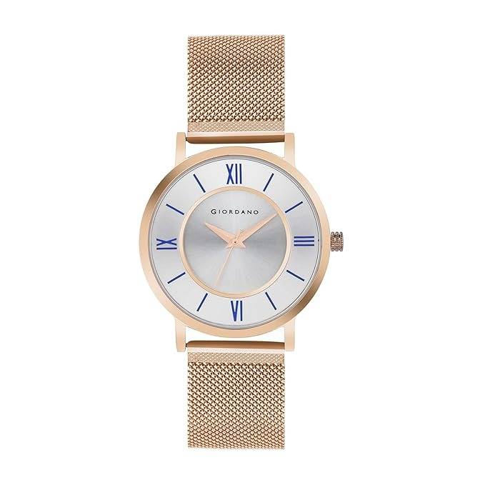 Analog Stylish Watch For Couple With Stylish Dial With Roman Indicess And Mesh Metal Strap : GD-1172-SETA-11