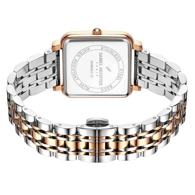 Daniel Hechter Paris Segur Classic Square Analog Watch For Women Â Rose Gold Case, White Roman Dial, Quartz Mov : DHW2011-11