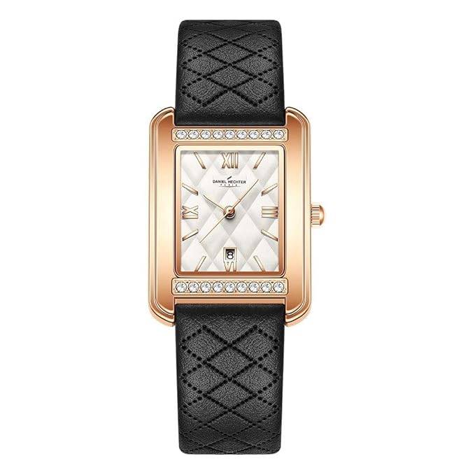 Daniel Hechter Jussieu Collection Luxury Square Watch For Women Â Rose Gold Jeweled Case With Diamond Accents A : DHW2013-01