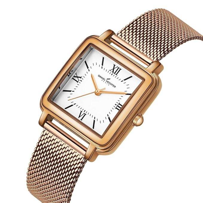 Daniel Hechter Paris Segur Classic Square Analog Watch For Women Â Rose Gold Case, White Roman Dial, Quartz Mov : DHW2011-22