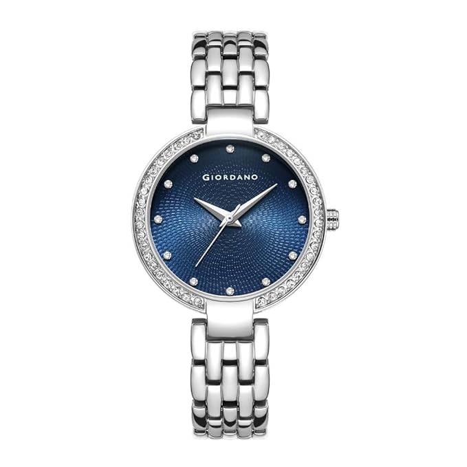 Giordano Analog Watch For Women With Diamond Indices, Stainless Steel Strap And Crystal Embellished Bezel - Gd-214 : GD-2141-44