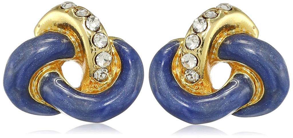 Estelle Gold-Plated Turquoise Blue & Dark Blue Enamel With White Crystal Stud Earrings Combo Of 2 For Women : COMBO-61BER