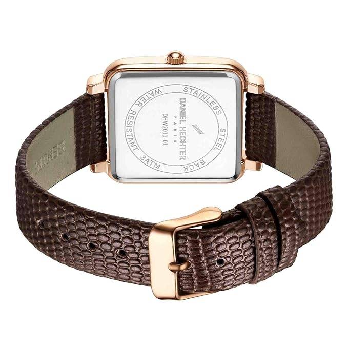 Daniel Hechter Paris Segur Classic Square Analog Watch For Women Â Rose Gold Case, White Roman Dial, Quartz Mov : DHW2011-01