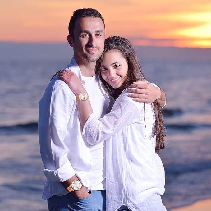 Analog Stylish Watch For Couple With Stylish Dial With Roman Indicess And Mesh Metal Strap : GD-1172-SETA-11