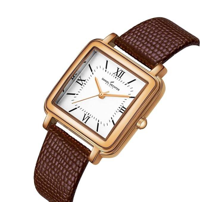 Daniel Hechter Paris Segur Classic Square Analog Watch For Women Â Rose Gold Case, White Roman Dial, Quartz Mov : DHW2011-01