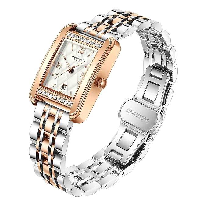Daniel Hechter Jussieu Collection Luxury Square Watch For Women Â Rose Gold Jeweled Case With Diamond Accents A : DHW2013-22