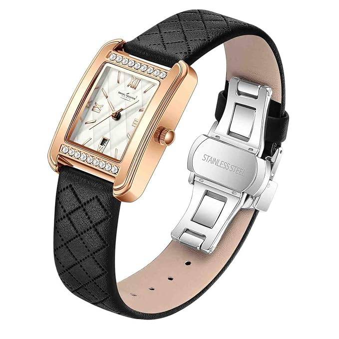 Daniel Hechter Jussieu Collection Luxury Square Watch For Women Â Rose Gold Jeweled Case With Diamond Accents A : DHW2013-01