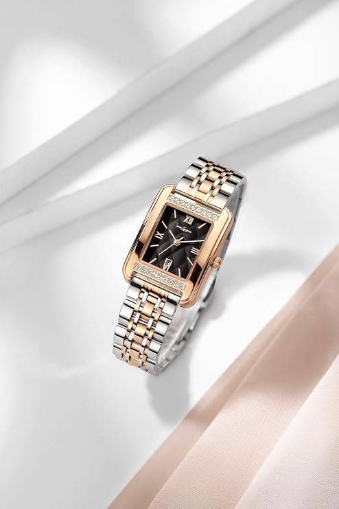 Daniel Hechter Jussieu Collection Luxury Square Watch For Women Â Rose Gold Jeweled Case With Diamond Accents A : DHW2013-11