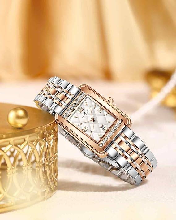 Daniel Hechter Jussieu Collection Luxury Square Watch For Women Â Rose Gold Jeweled Case With Diamond Accents A : DHW2013-22